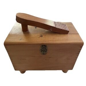 Vintage Wooden Shoeshine Box w/ Pedestal + Brushes & Polish